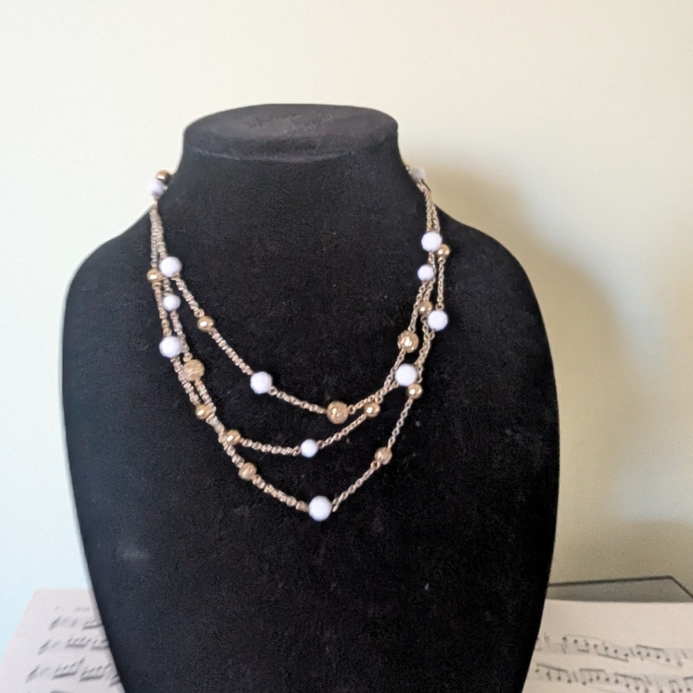 Gold and White Beaded Necklace